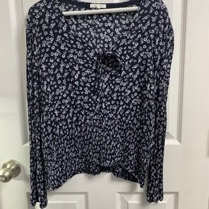 MAURICES‎ FLORAL NAVY BLUE SHIRT W/LAVENDER&WHITE FLOWERS BLOUSE SZ. L